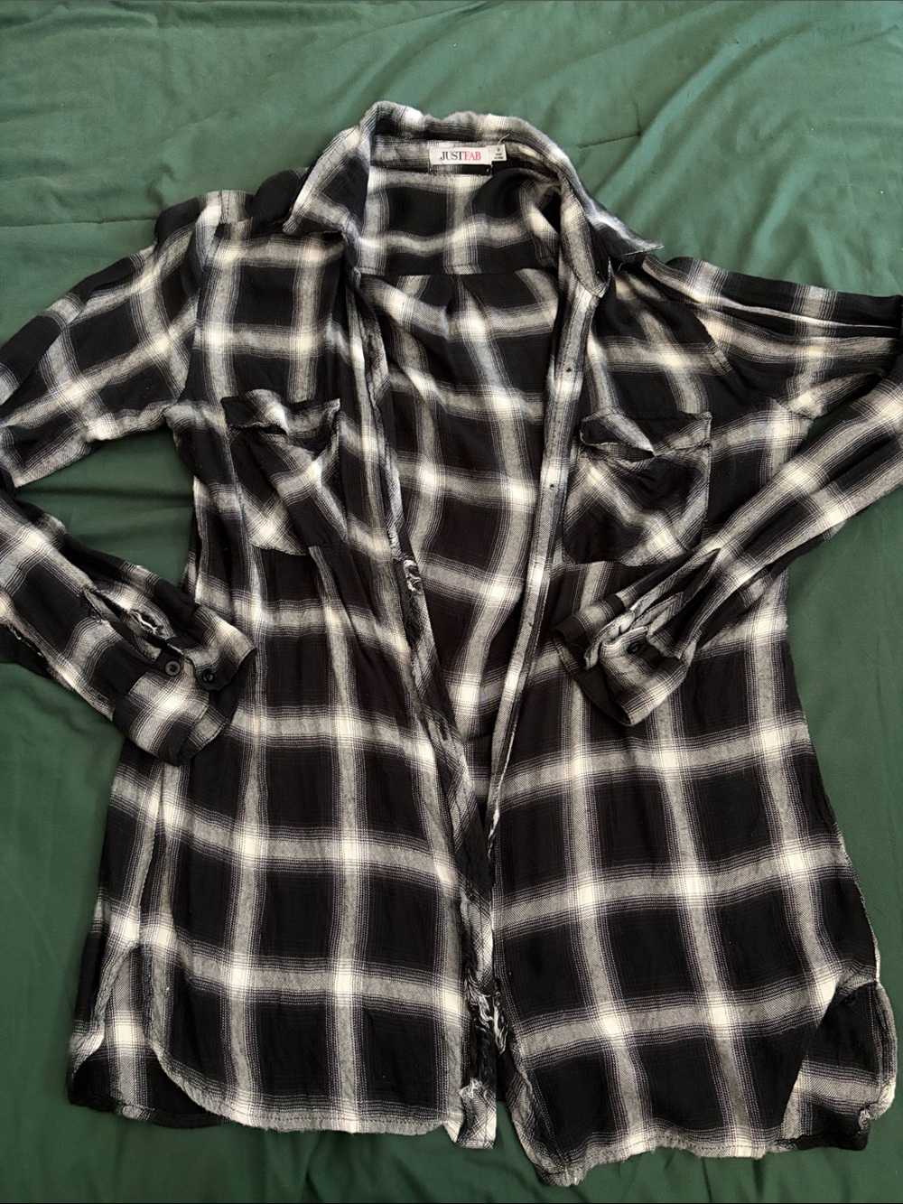 JustFab Black & White Plaid Lightweight Jean Shacket